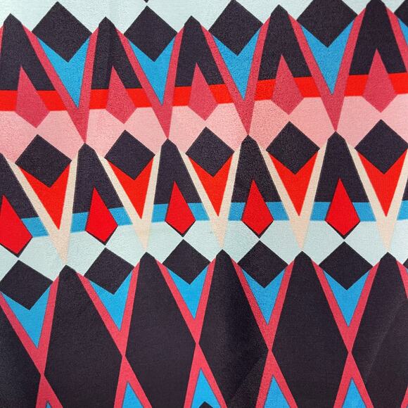 J Crew Size 2 Blue Pink Red Geometric Print Sheath Dress Short Sleeve Keyhole - Picture 6 of 12